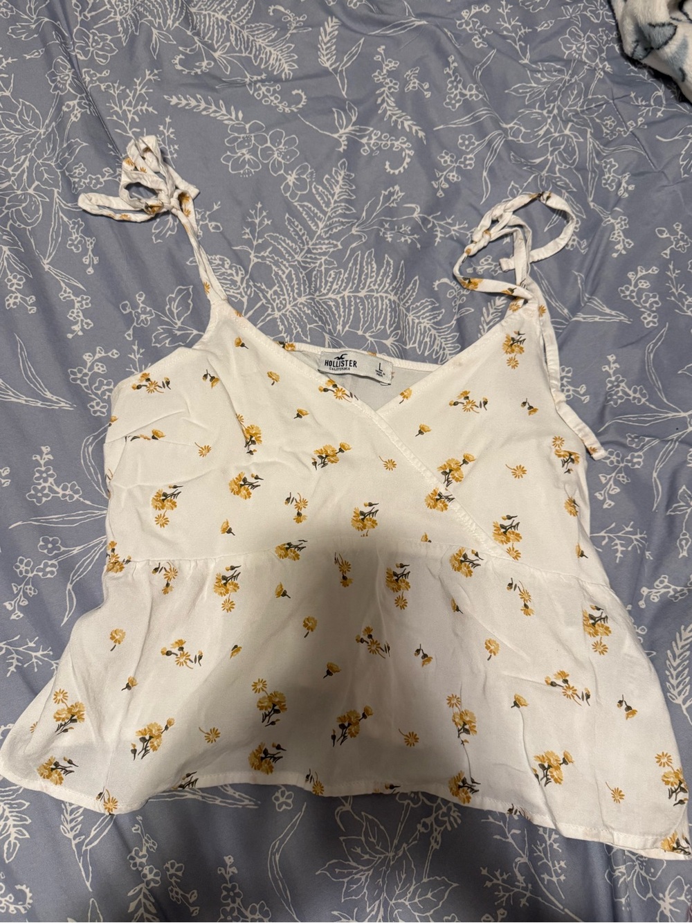 Hollister Cream Cami with Yellow Floral Print and Tie Straps